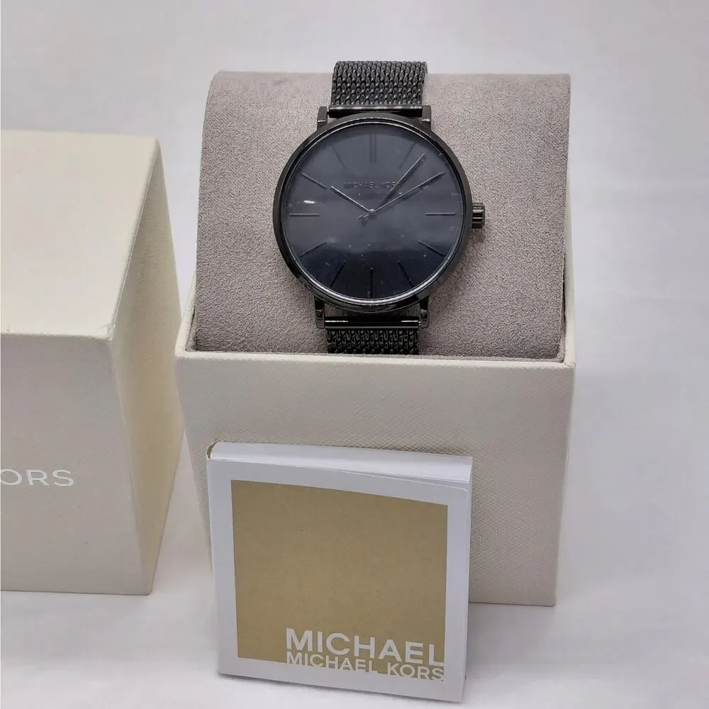 $225 NWT Michael Kors Mens Auden Watch Black Mesh Gift Stainless Steel 42mm